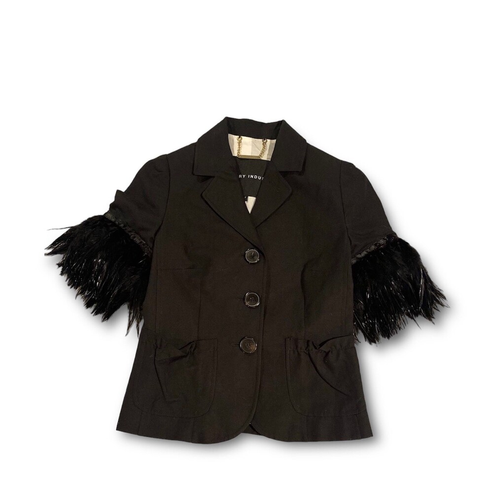 Laundry Industry Womens Small Button Jacket Short Faux Fur Sleeves
